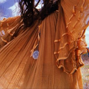 Gauzy cotton + crochet golden ribbon tunic